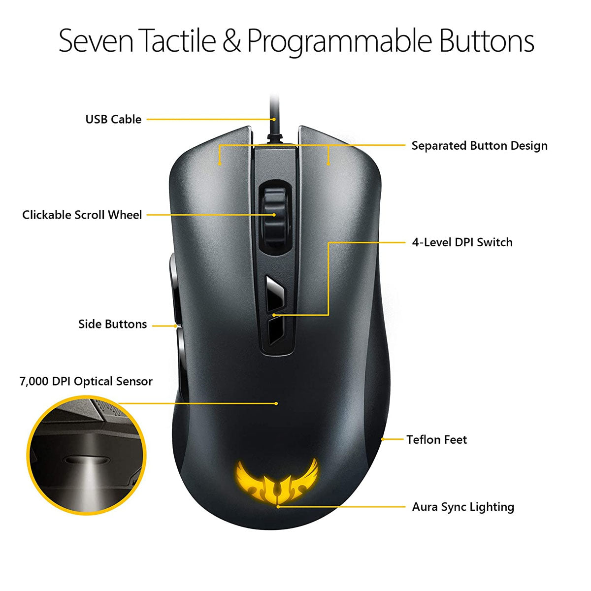 ASUS TUF Gaming M3 Wired RGB Optical Mouse with 7 Programmable Buttons and 7000 DPI