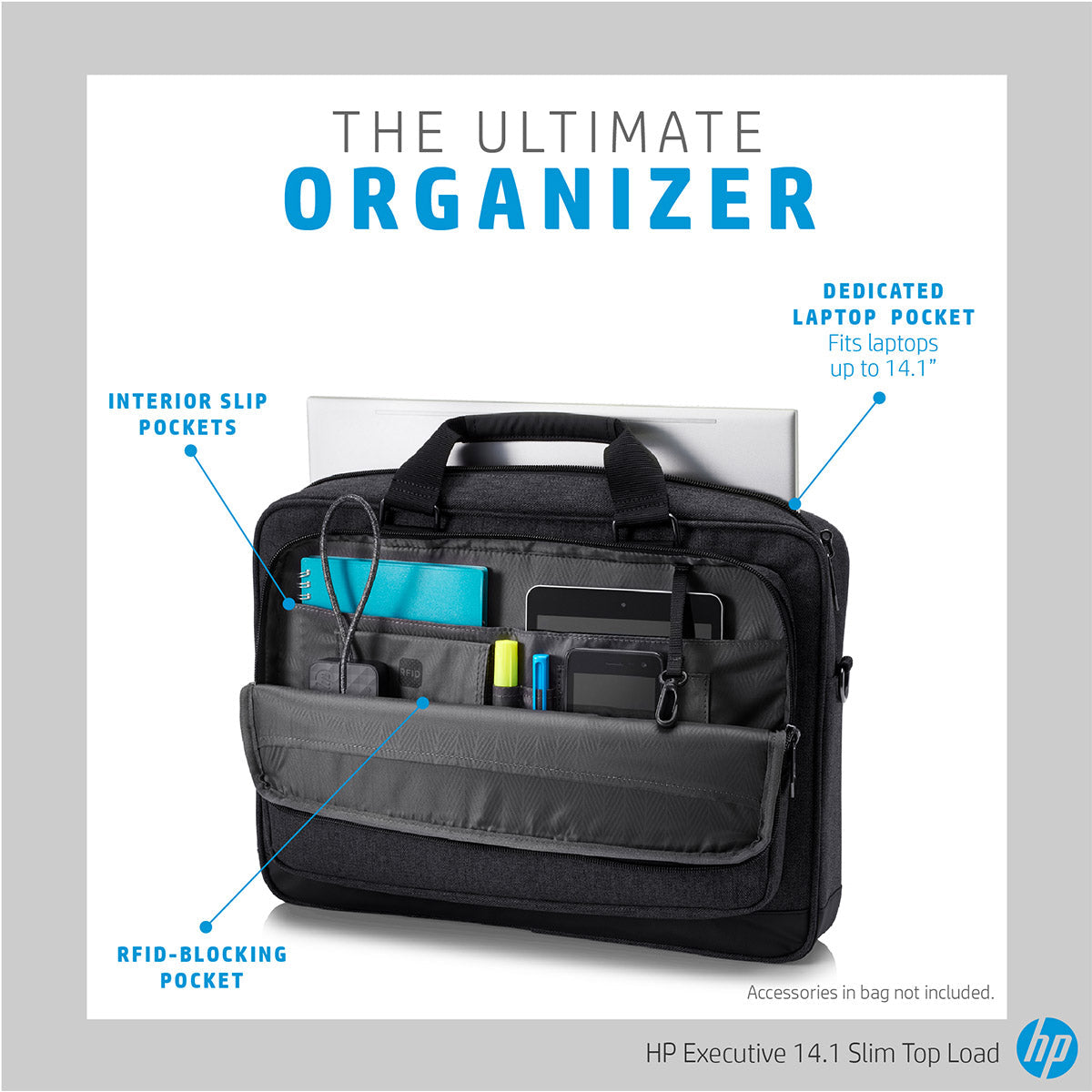 HP 6KD04AA Executive 14-Inch Slim Top Load Laptop Bag with Built-in USB Charging Port