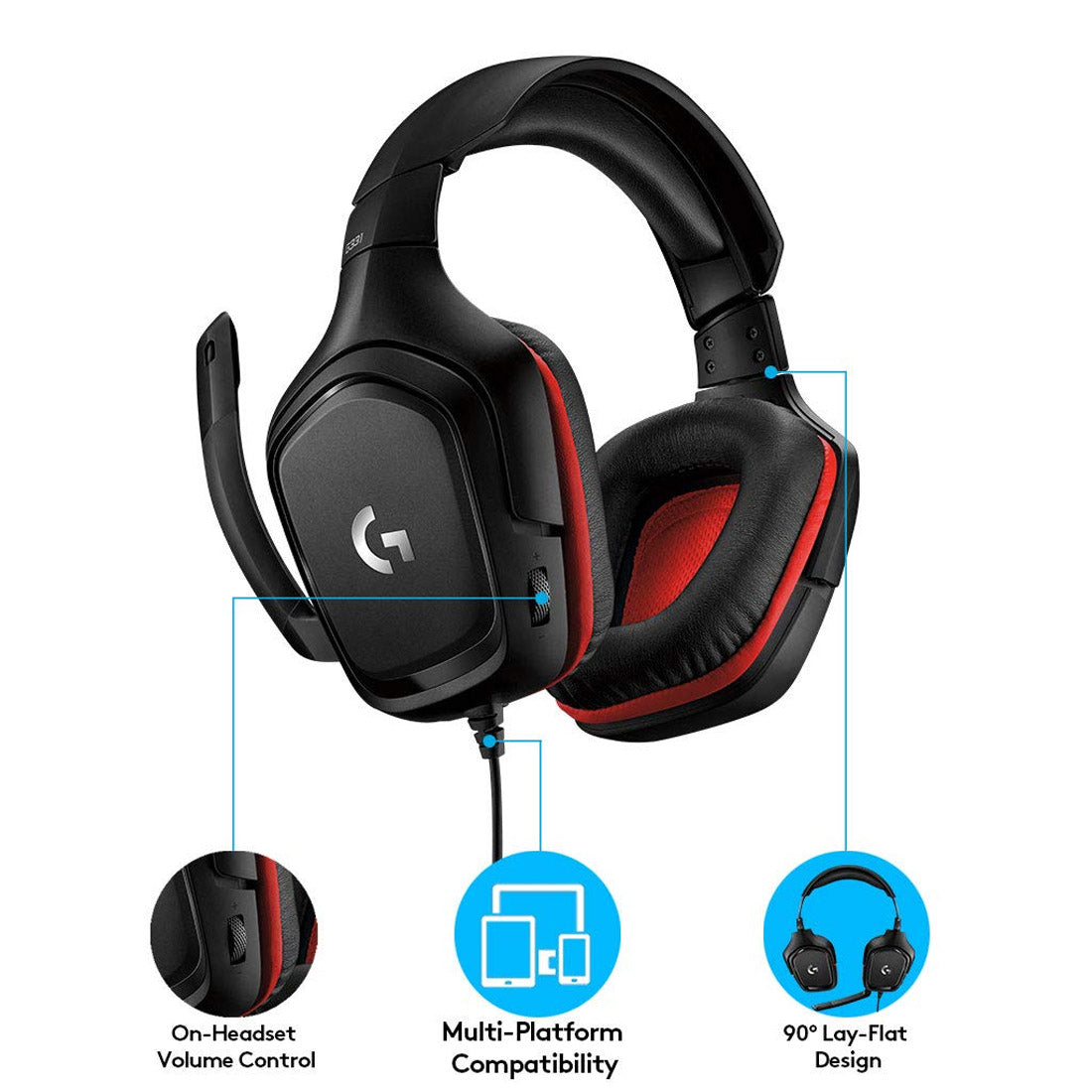 Logitech G331 Over-Ear Gaming Headset with Rotatable Boom Microphone - Black