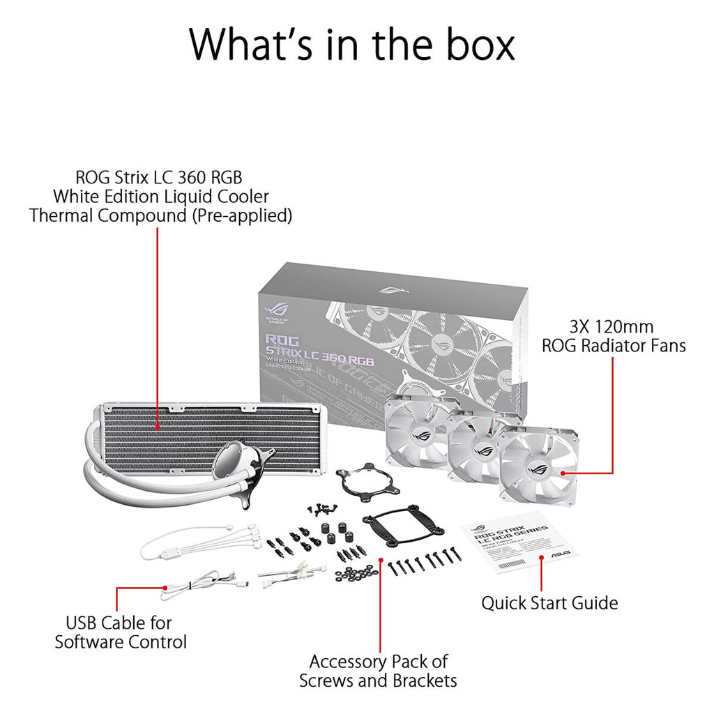 ASUS ROG STRIX LC 360 White Edition AIO 360mm Liquid Cooler with Triple 120mm PWM Fans