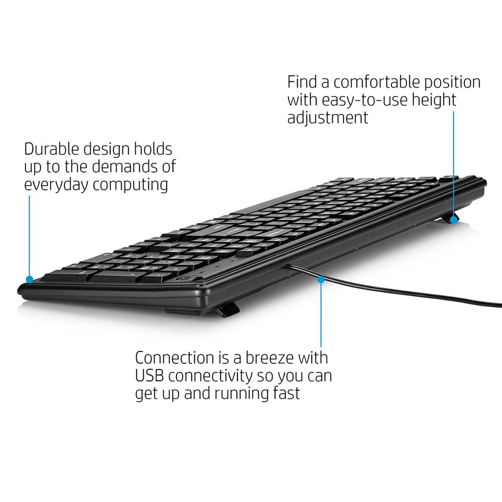 HP 100 Wired USB Desktop Keyboard with Height Adjustment