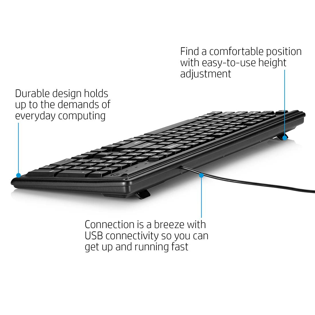 HP 100 Wired USB Desktop Keyboard with Height Adjustment