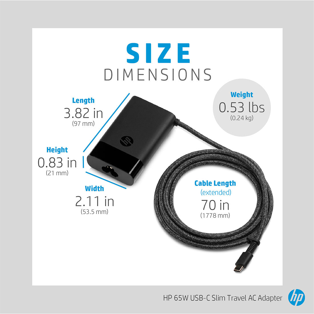 HP 65W USB Type-C Slim Travel Power Adapter Charger
