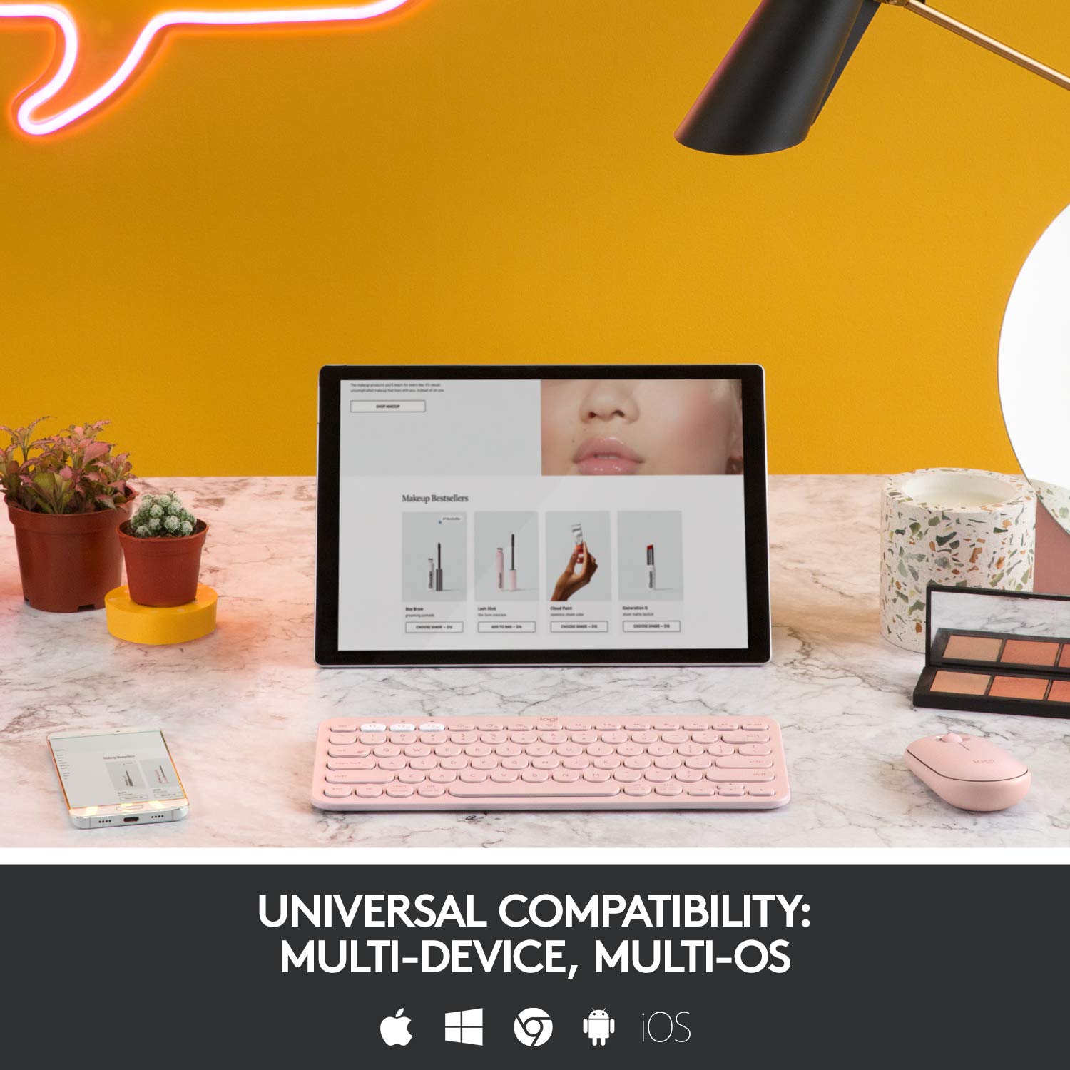 Logitech K380 Bluetooth Wireless Multi-Device Rose Keyboard with Up to 3 Devices Connectivity and 2 Year Battery Life