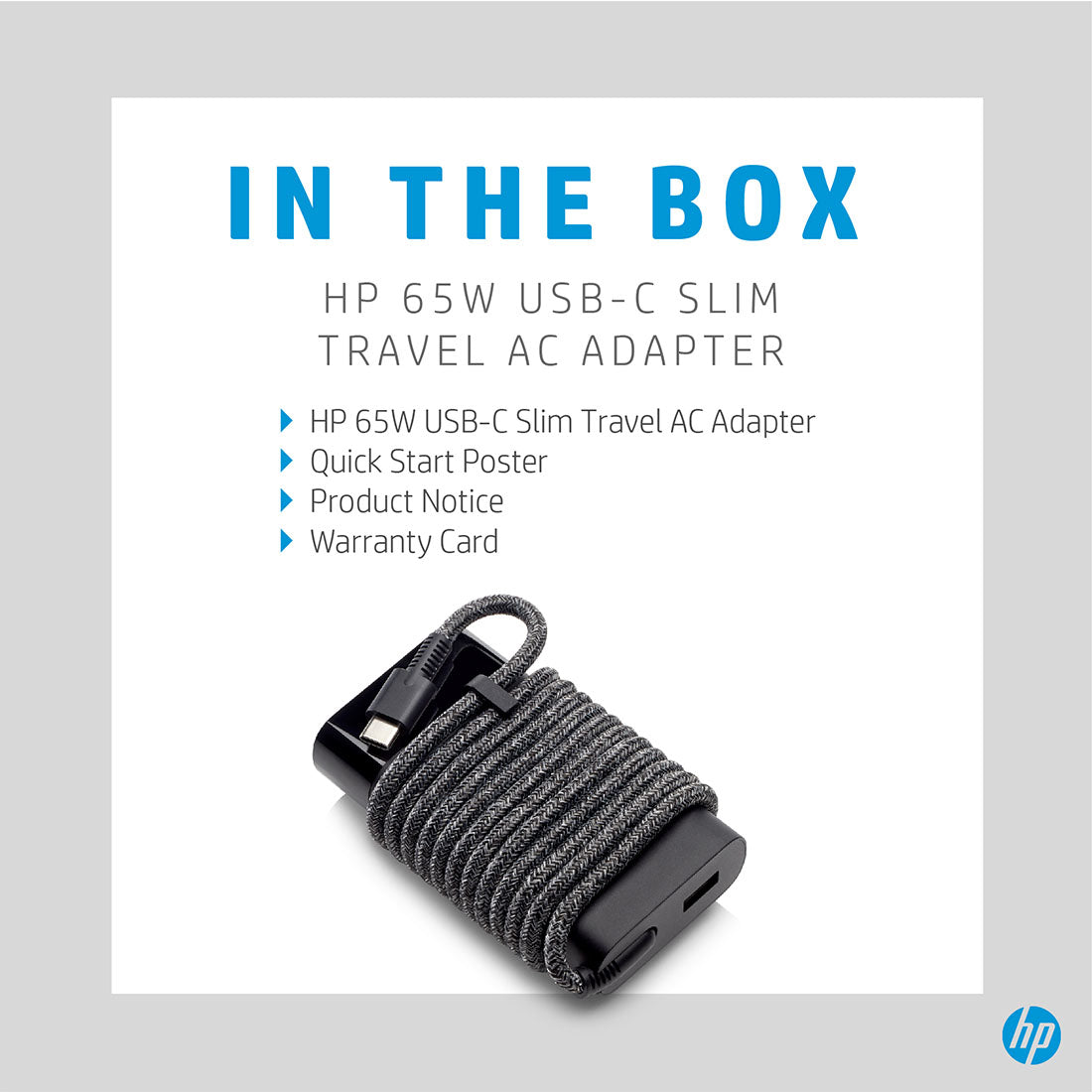 HP 65W USB Type-C Slim Travel Power Adapter Charger