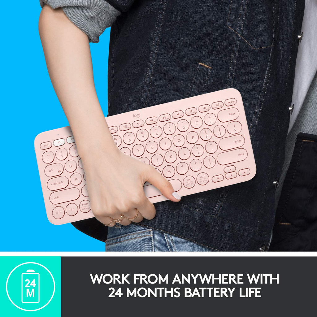 Logitech K380 Bluetooth Wireless Multi-Device Rose Keyboard with Up to 3 Devices Connectivity and 2 Year Battery Life