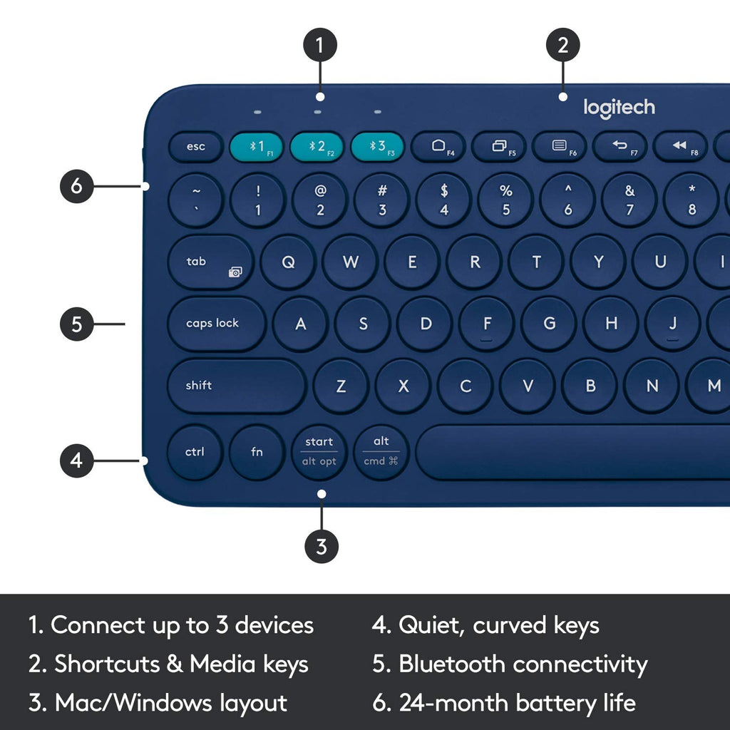 Logitech K380 Bluetooth Wireless Multi-Device Blue Keyboard with Up to 3 Devices Connectivity and 2 Year Battery Life