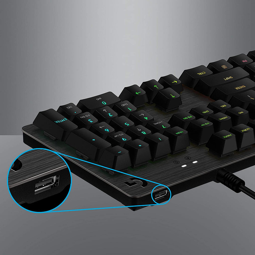 Logitech G512 Mechanical Wired Gaming Keyboard with GX Blue Clicky Switch USB Passthrough and Lightsync RGB