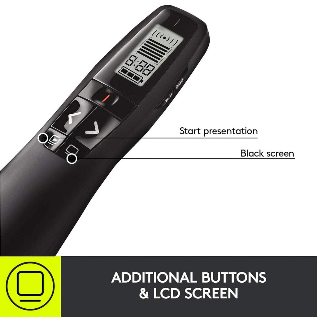 Logitech Wireless Presenter R800 with Battery Indicator Green Laser Pointer and LCD Display