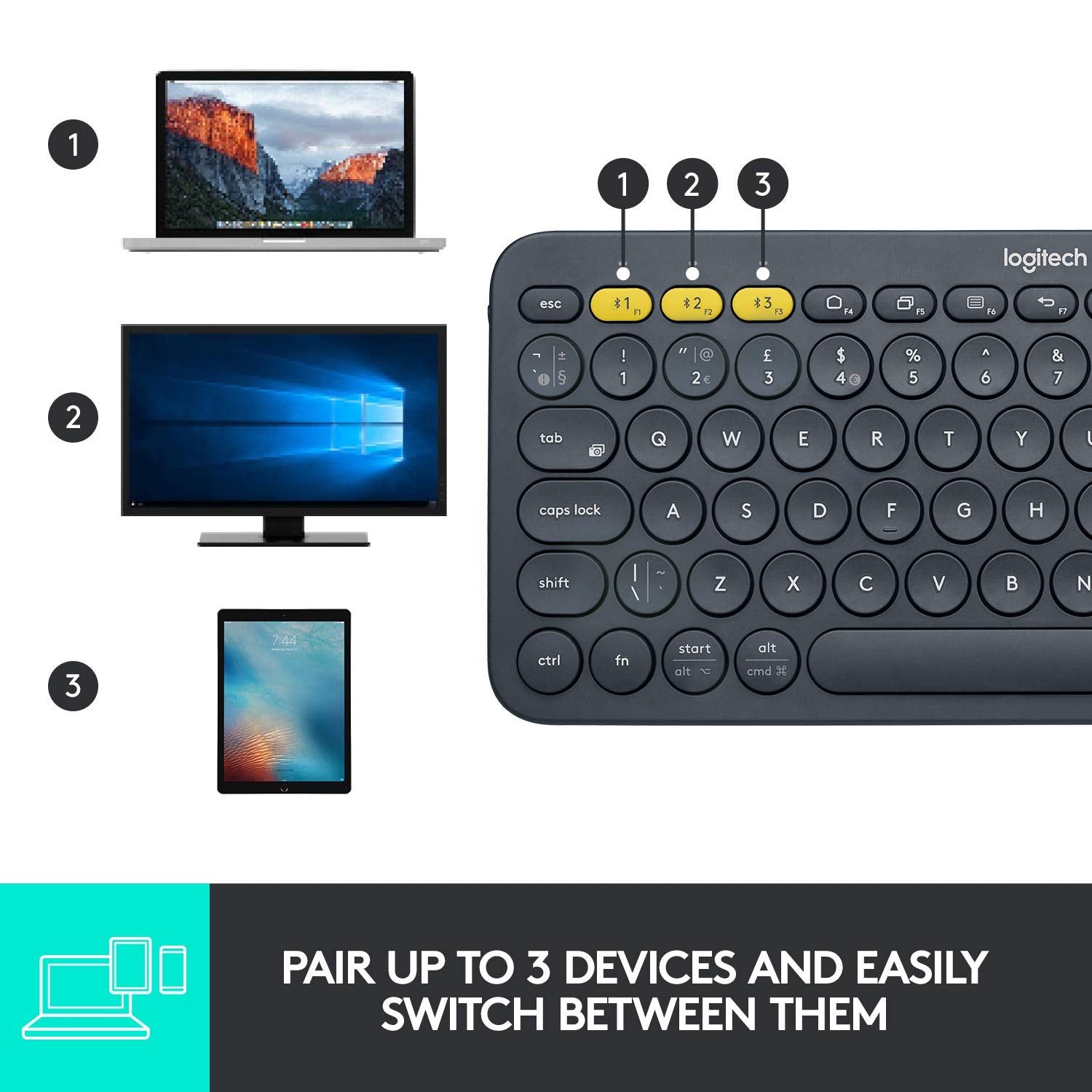 Logitech K380 Bluetooth Wireless Multi-Device Black Keyboard with Up to 3 Devices Connectivity and 2 Year Battery Life