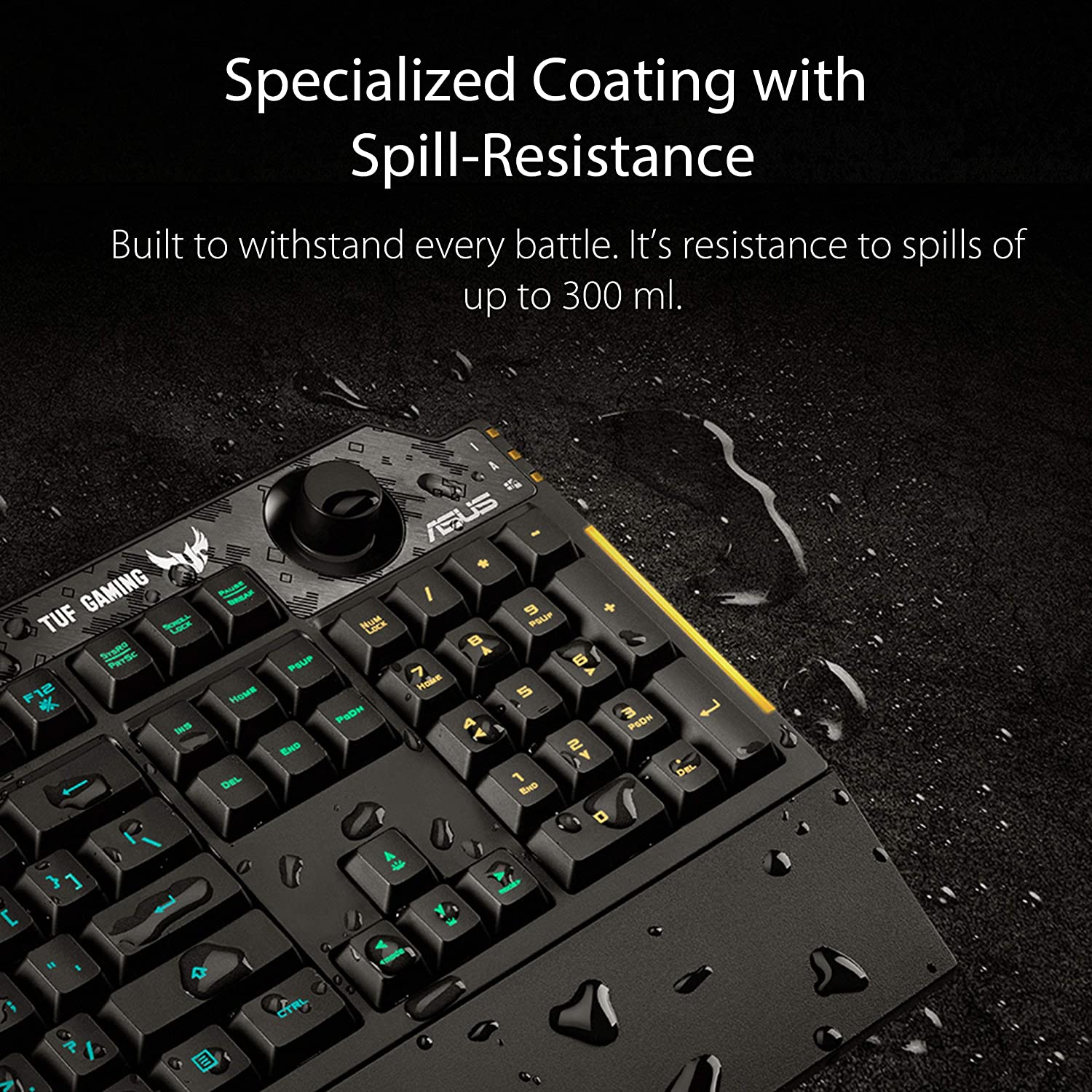 ASUS TUF K1 Gaming RGB Spill-Resistant Keyboard with Dedicated Volume Knob and Detachable Wrist Rest