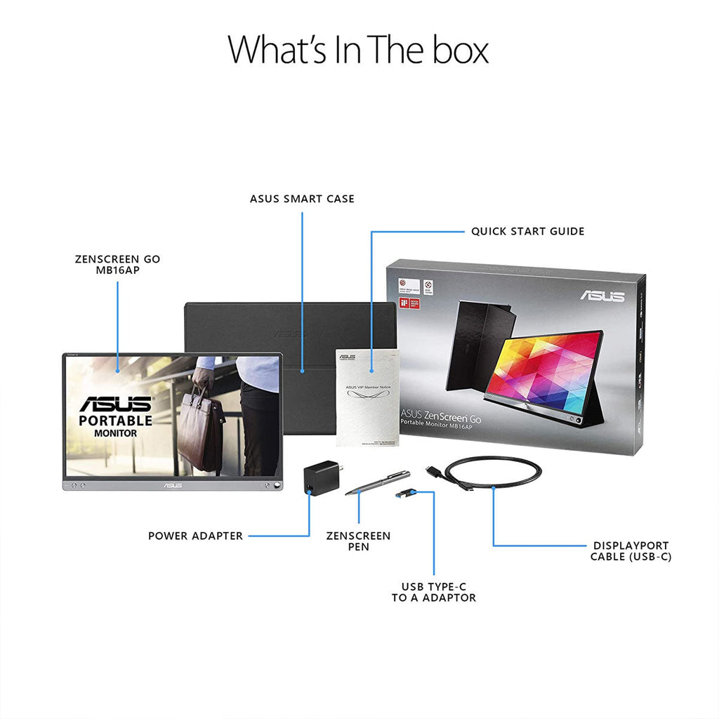 ASUS ZenScreen GO MB16AP 15.6-inch Full HD IPS USB-C Portable Monitor with ZenScreen Pen