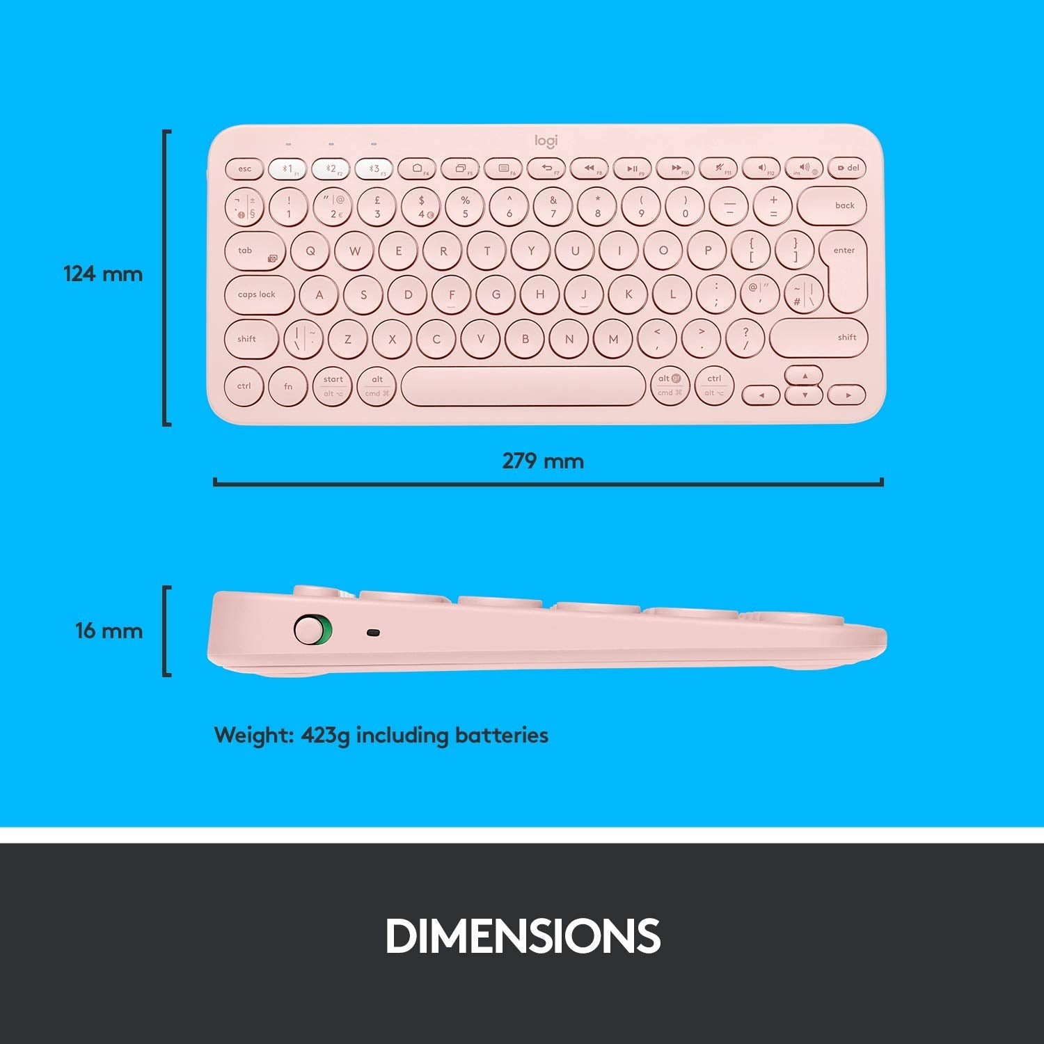 Logitech K380 Bluetooth Wireless Multi-Device Rose Keyboard with Up to 3 Devices Connectivity and 2 Year Battery Life