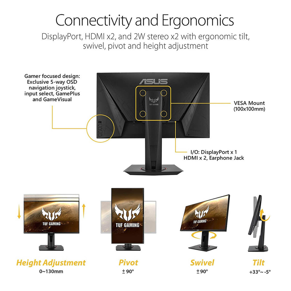 ASUS TUF VG259Q 24.5 Inch Full HD Gaming Monitor with G-SYNC and 2W Dual Stereo Speakers
