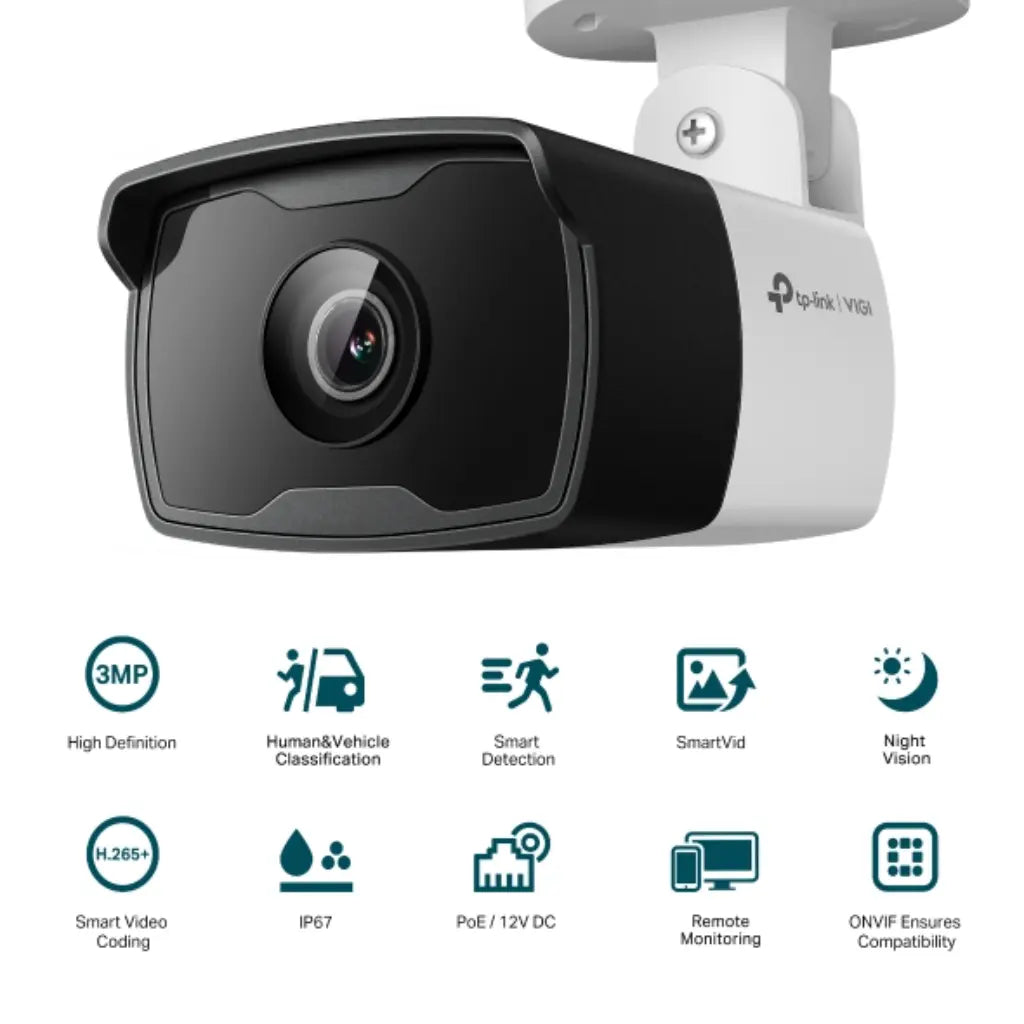 TP-Link VIGI C330I 3MP 6MM Outdoor IR Bullet Camera IP67 PoE H.265+-tpstech.in