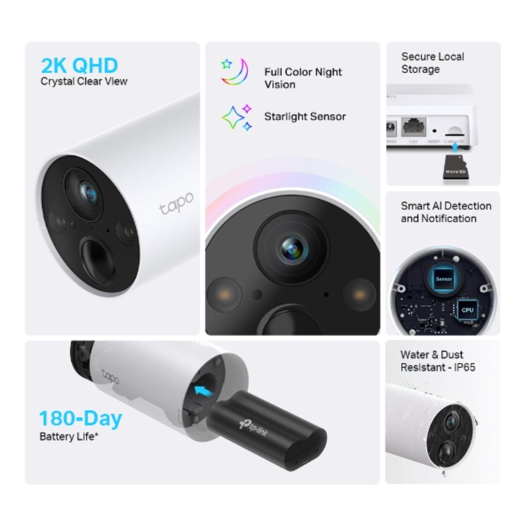 TP Link Tapo C420-S2 2K QHD Wire Free Smart WIFI Security Camera IP65 (2 Camera Kit)