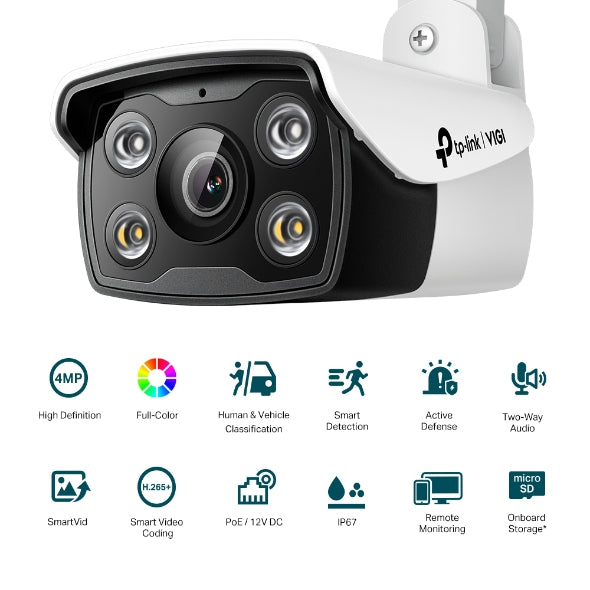TP-Link VIGI C340 4MP 4MM 24h Full Color Outdoor IR Bullet Network Camera AI Detection