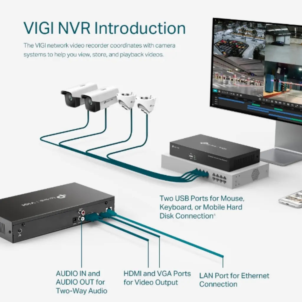 TP-Link VIGI NVR4064H 8 Channel Network Video Recorder 24/7 Continuous Recording-tpstech.in