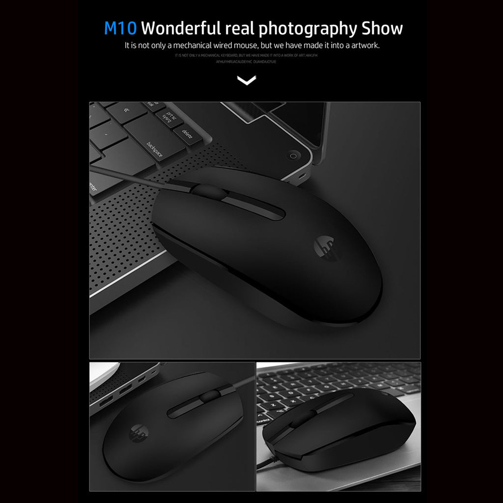 HP M10 Wired USB Optical Ergonomic Mouse with 3 Buttons and 1000DPI