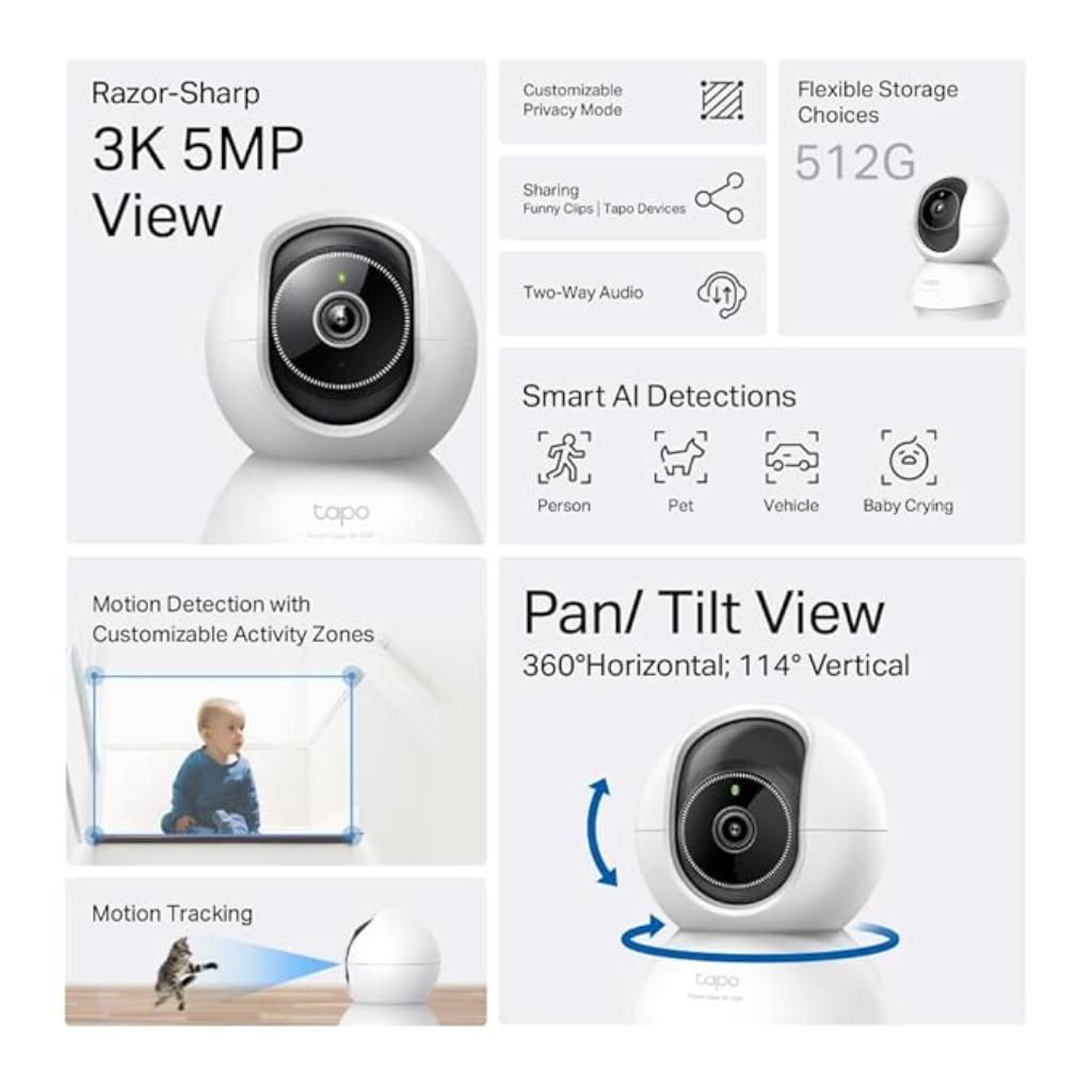 TP-Link Tapo C230 Indoor Pan/Tilt WiFi 5MP 3K Resolution AI Security Camera