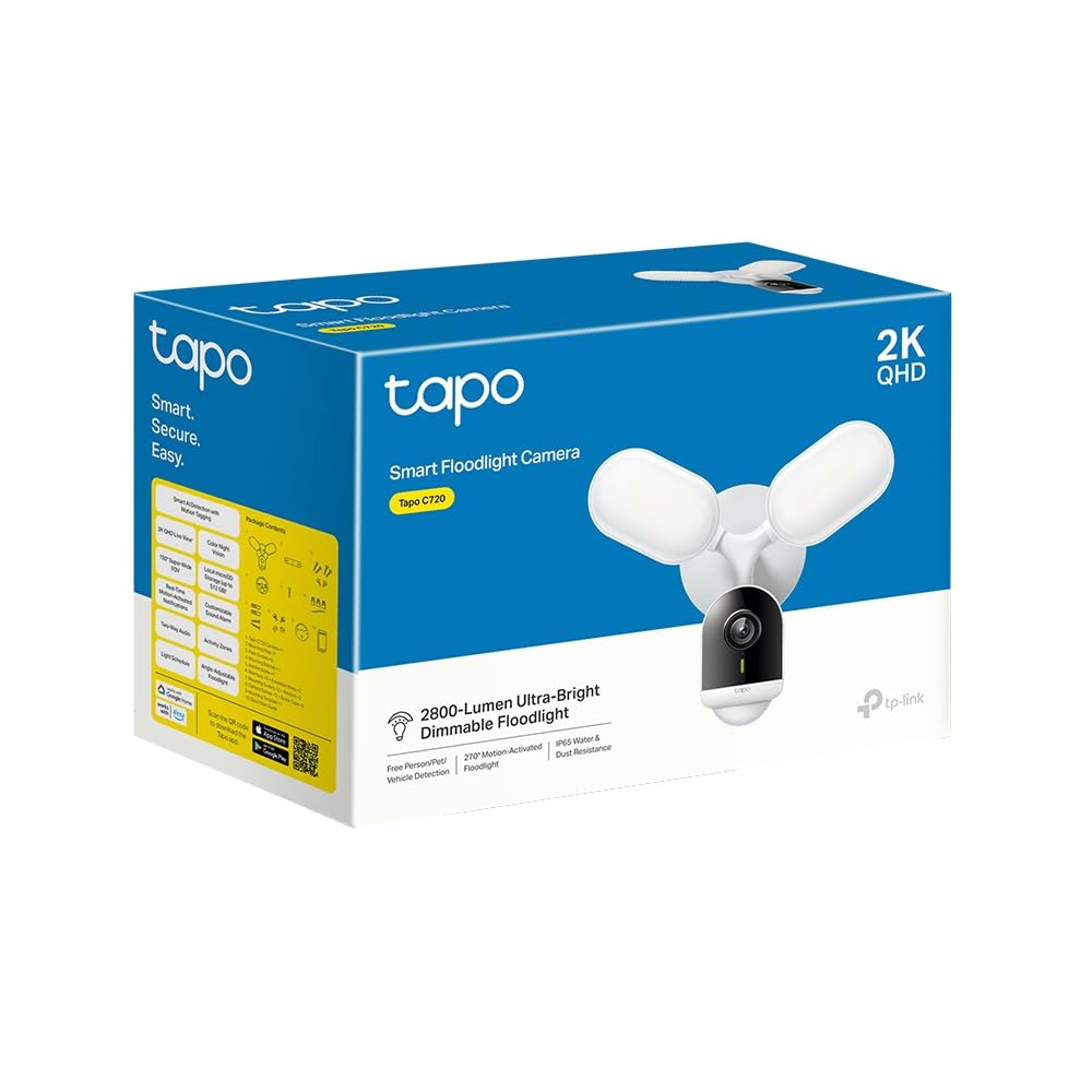 TP-Link Tapo C720 4MP 2K QHD 1440p Smart Floodlight Outdoor Security WiFi Camera - White