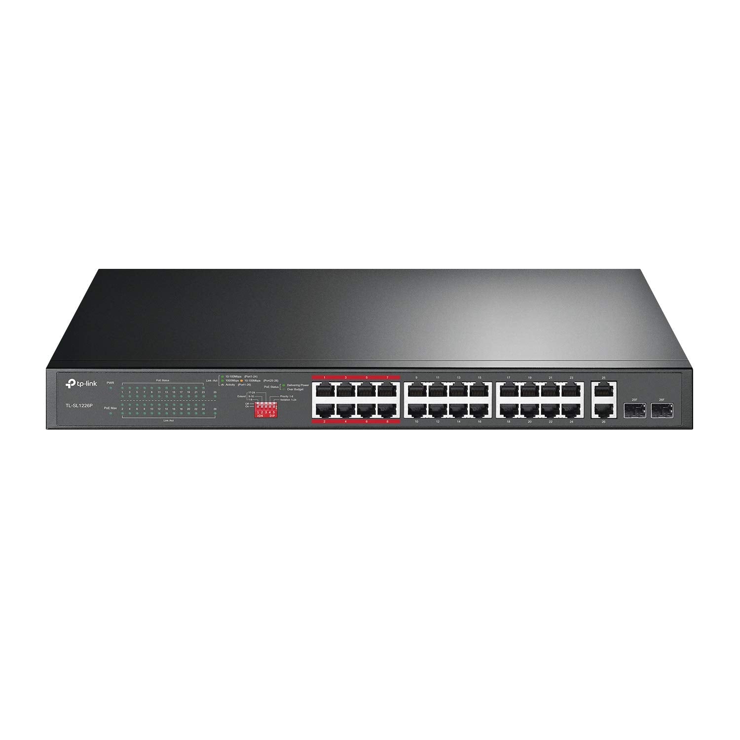 TP-Link TL-SL1226P 24 Port 10/100Mbps + 2-Port Gigabit Unmanaged PoE+ Switch