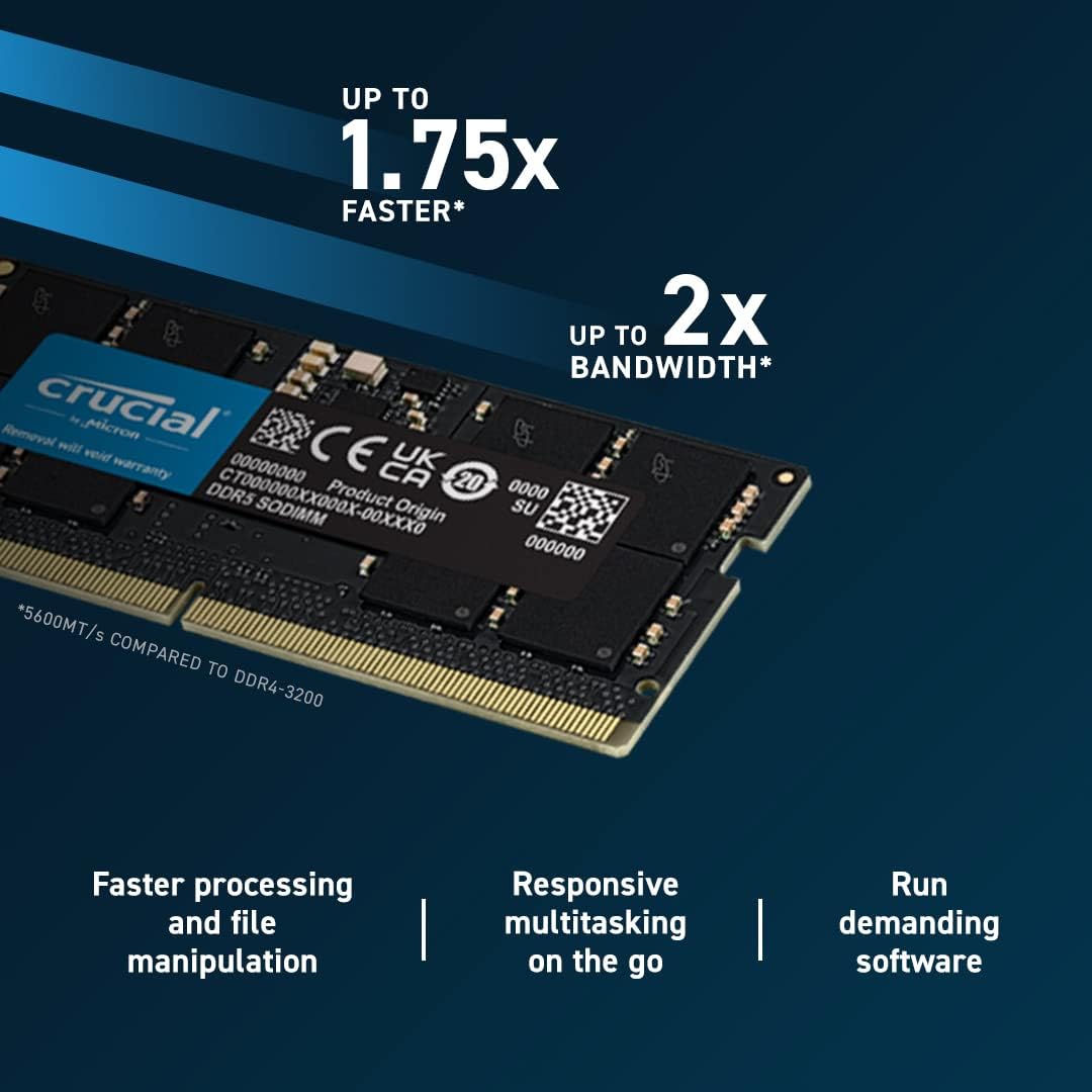 Crucial RAM 16GB Kit 2x8GB DDR5 5600 Mhz Laptop Memory SODIMM