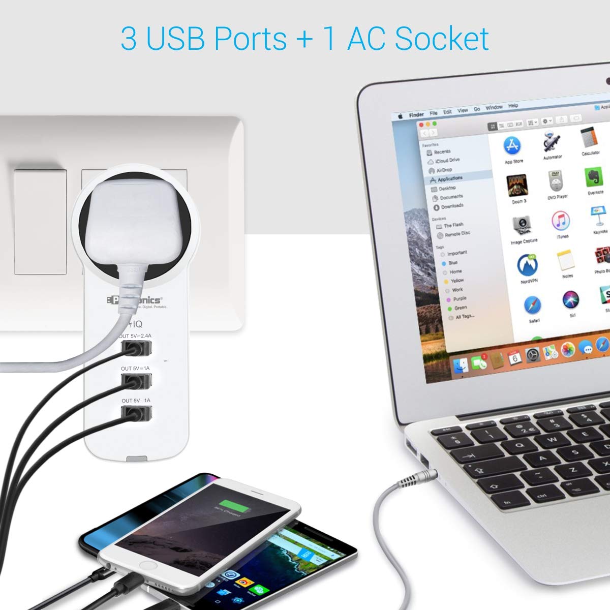 Portronics UniPower POR-077 Intelligent Portable Universal Charging Hub Station With 3. USB ports and 1 AC Socket