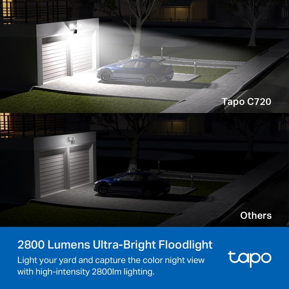 TP-Link Tapo C720 4MP 2K QHD 1440p Smart Floodlight Outdoor Security WiFi Camera - White
