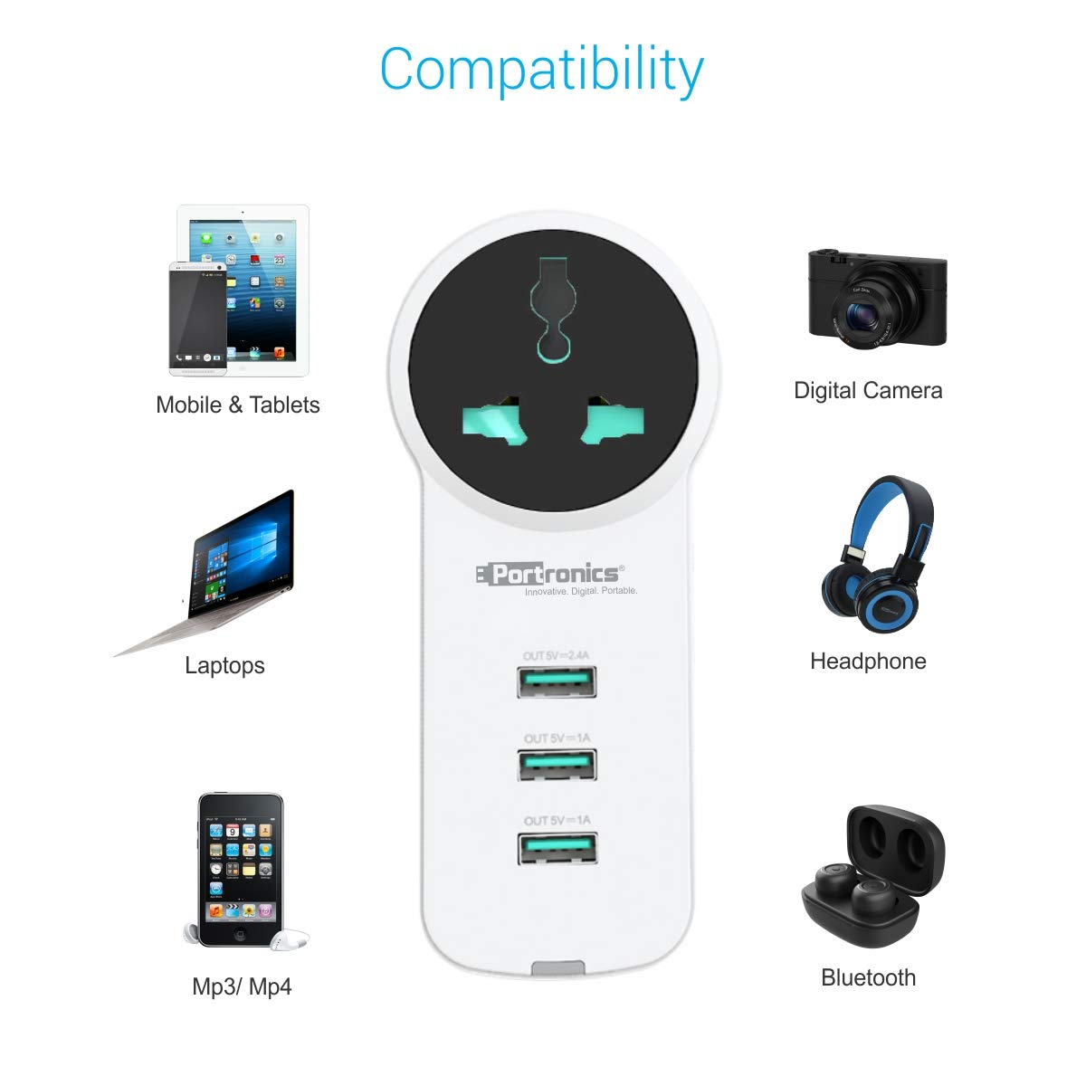 Portronics UniPower POR-077 Intelligent Portable Universal Charging Hub Station With 3. USB ports and 1 AC Socket