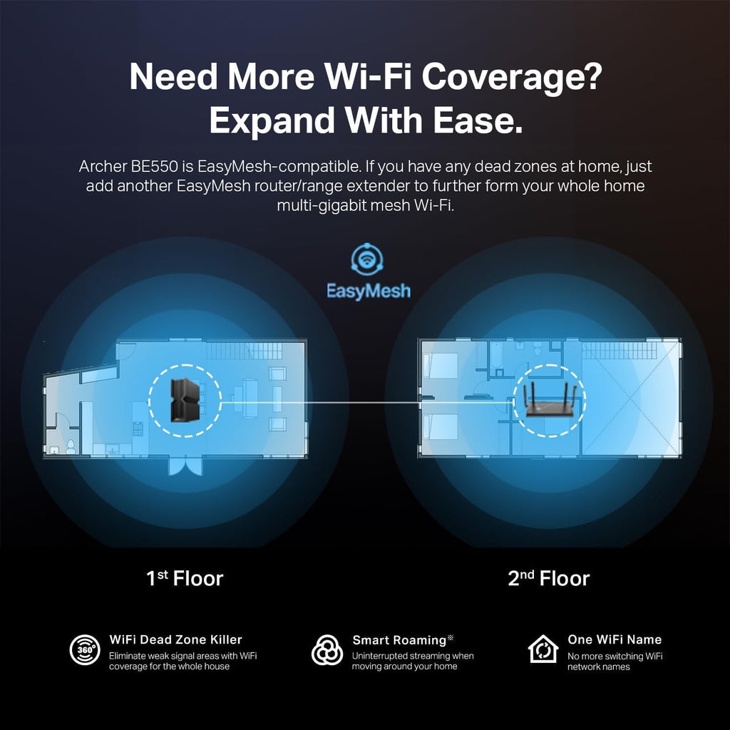 TP-Link Archer BE550 BE9300 Tri-Band Whole Home EasyMesh Wi-Fi 7 Router