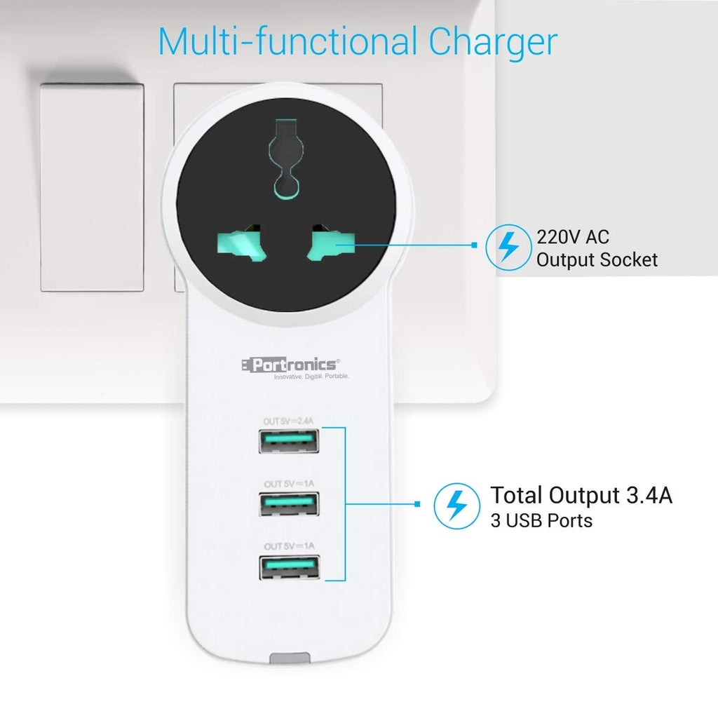 Portronics UniPower POR-077 Intelligent Portable Universal Charging Hub Station With 3. USB ports and 1 AC Socket