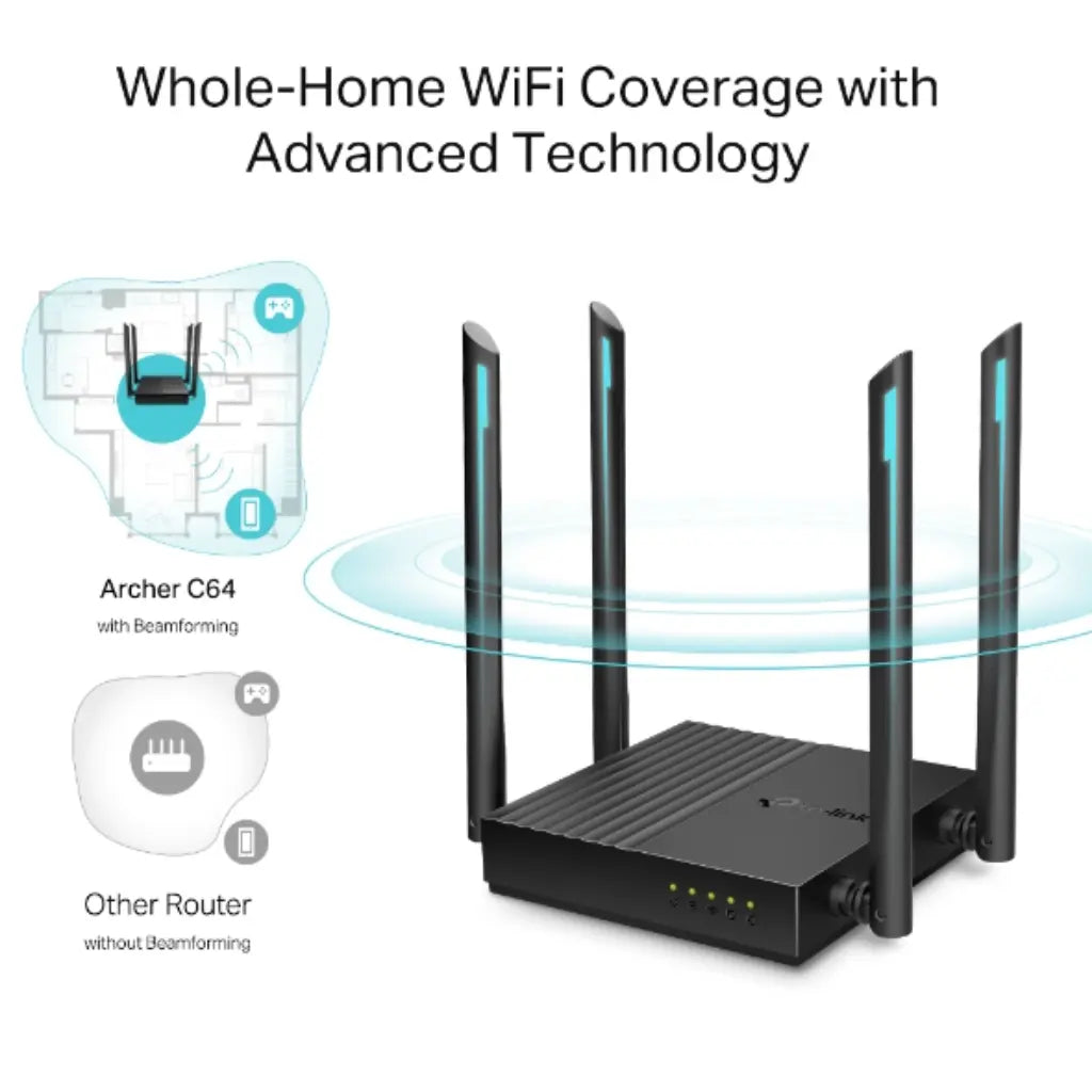 TP-Link Archer C64 AC1200 Dual Band MU-MIMO Gigabit WiFi Router-tpstech.in