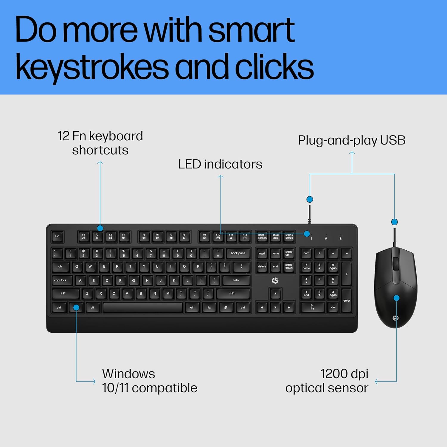 HP KM180 Wired Mouse and Keyboard Combo