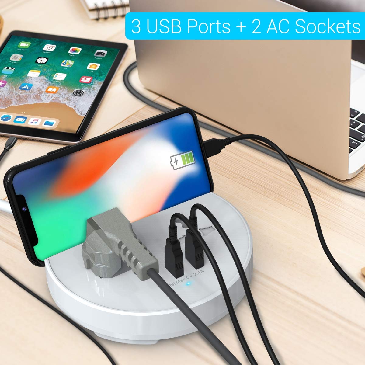 [RePacked] Portronics Power BUN  Phone Docking Station  with 2 AC Outlets and 3 USB Charging Ports