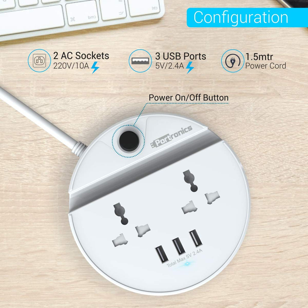 [RePacked] Portronics Power BUN  Phone Docking Station  with 2 AC Outlets and 3 USB Charging Ports
