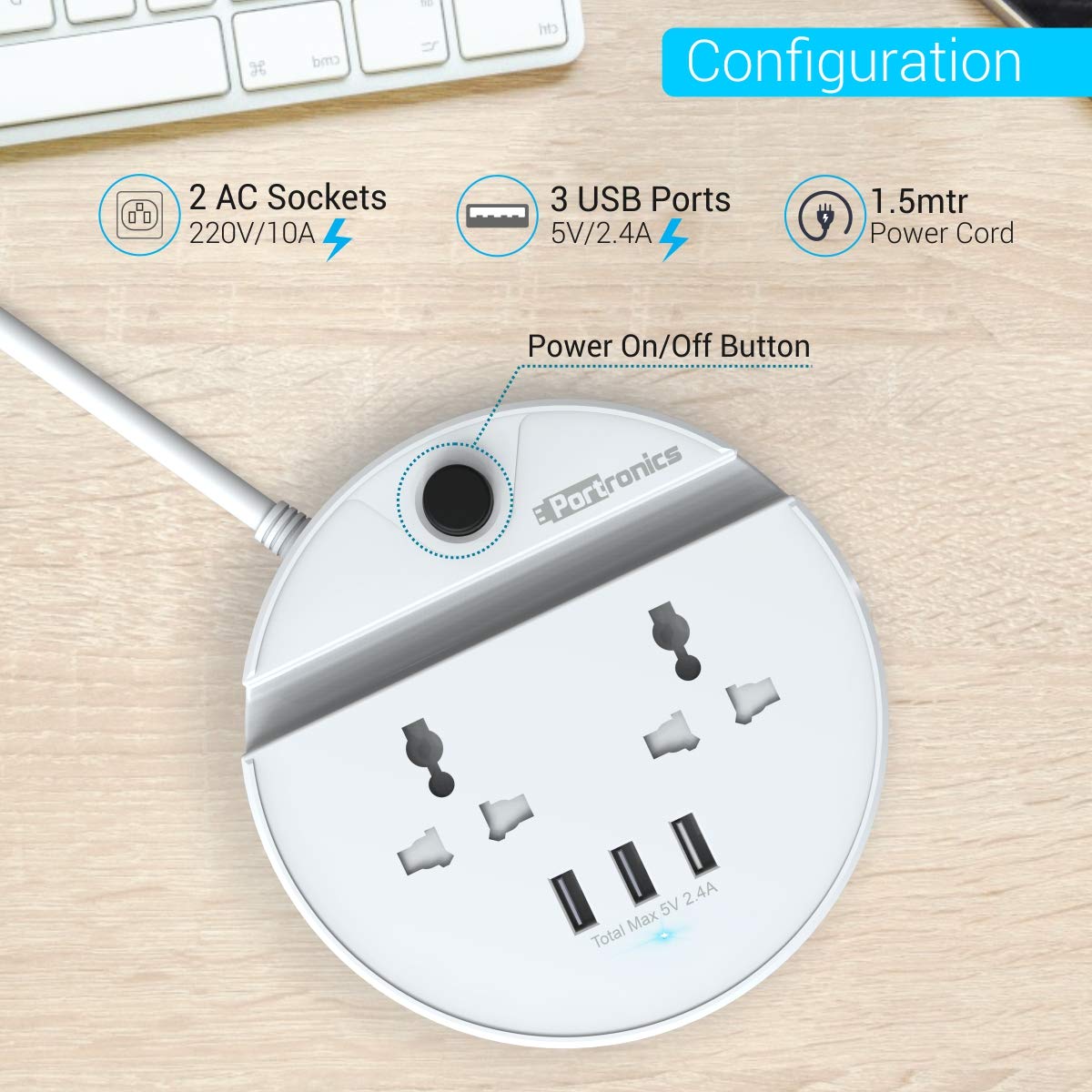 [RePacked] Portronics Power BUN  Phone Docking Station  with 2 AC Outlets and 3 USB Charging Ports
