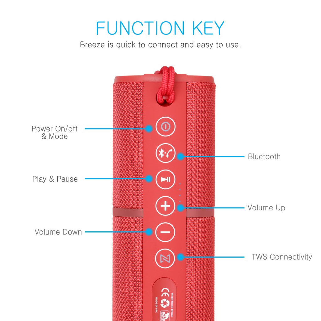 Portronics POR-887 Breeze Bluetooth 4.1 Wireless Stereo Speaker with True Wireless Stereo and Water Resistant(Red)