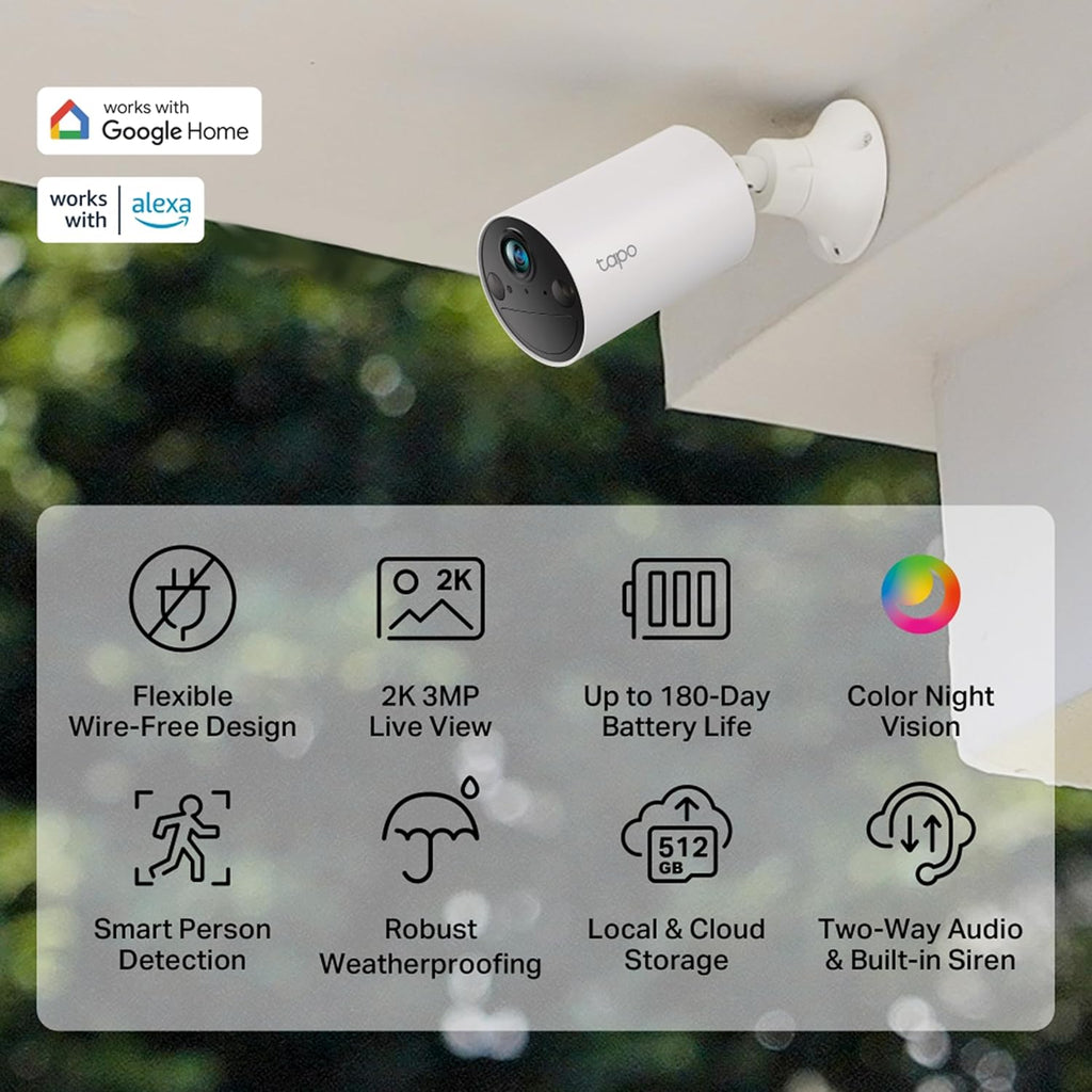 TP-Link Tapo C410 3MP 2K QHD Smart Wire-Free Indoor/Outdoor Security Camera - White