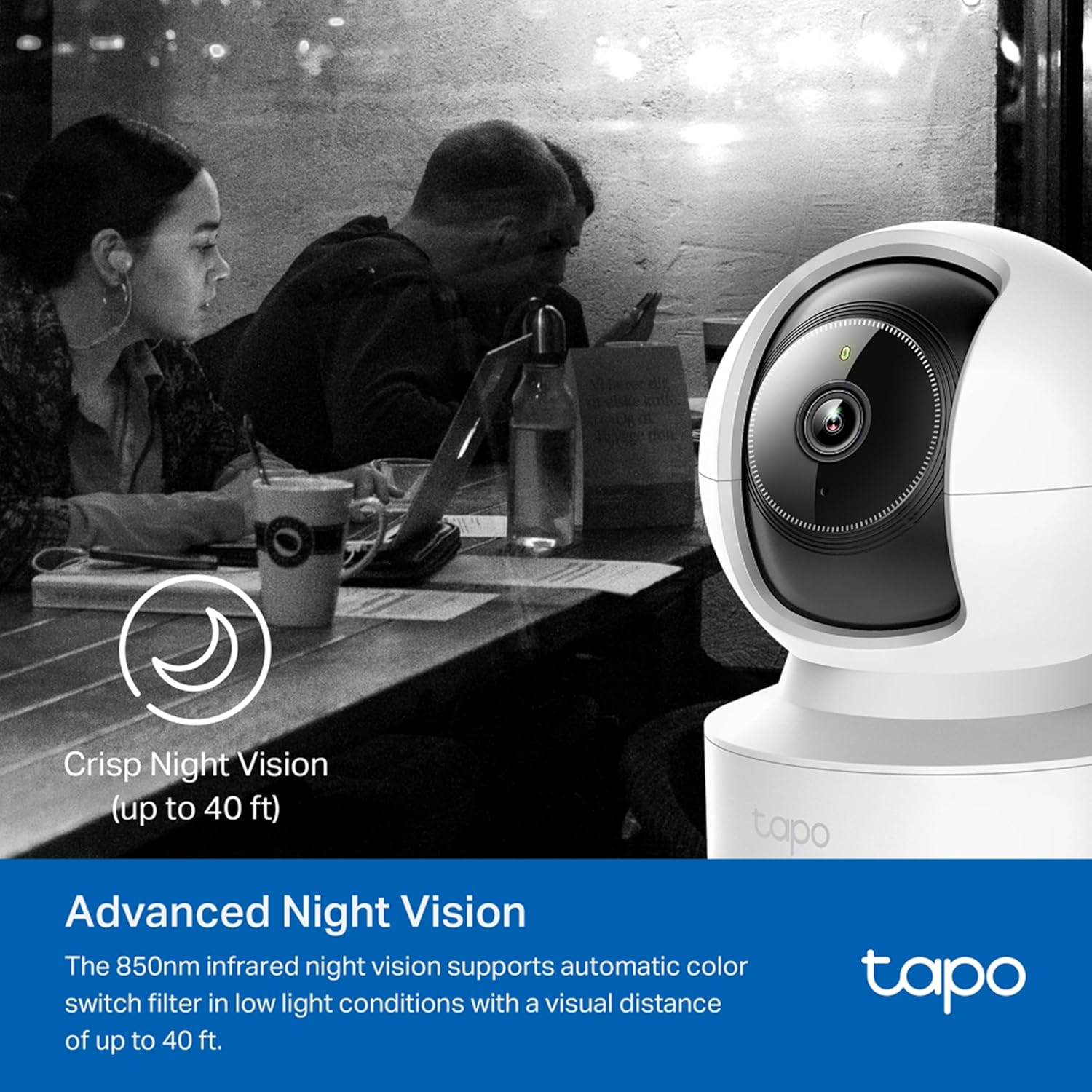 TP-Link Tapo C222 4MP 2K QHD 1440p Pan/Tilt AI Home Security Wi-Fi Camera - White