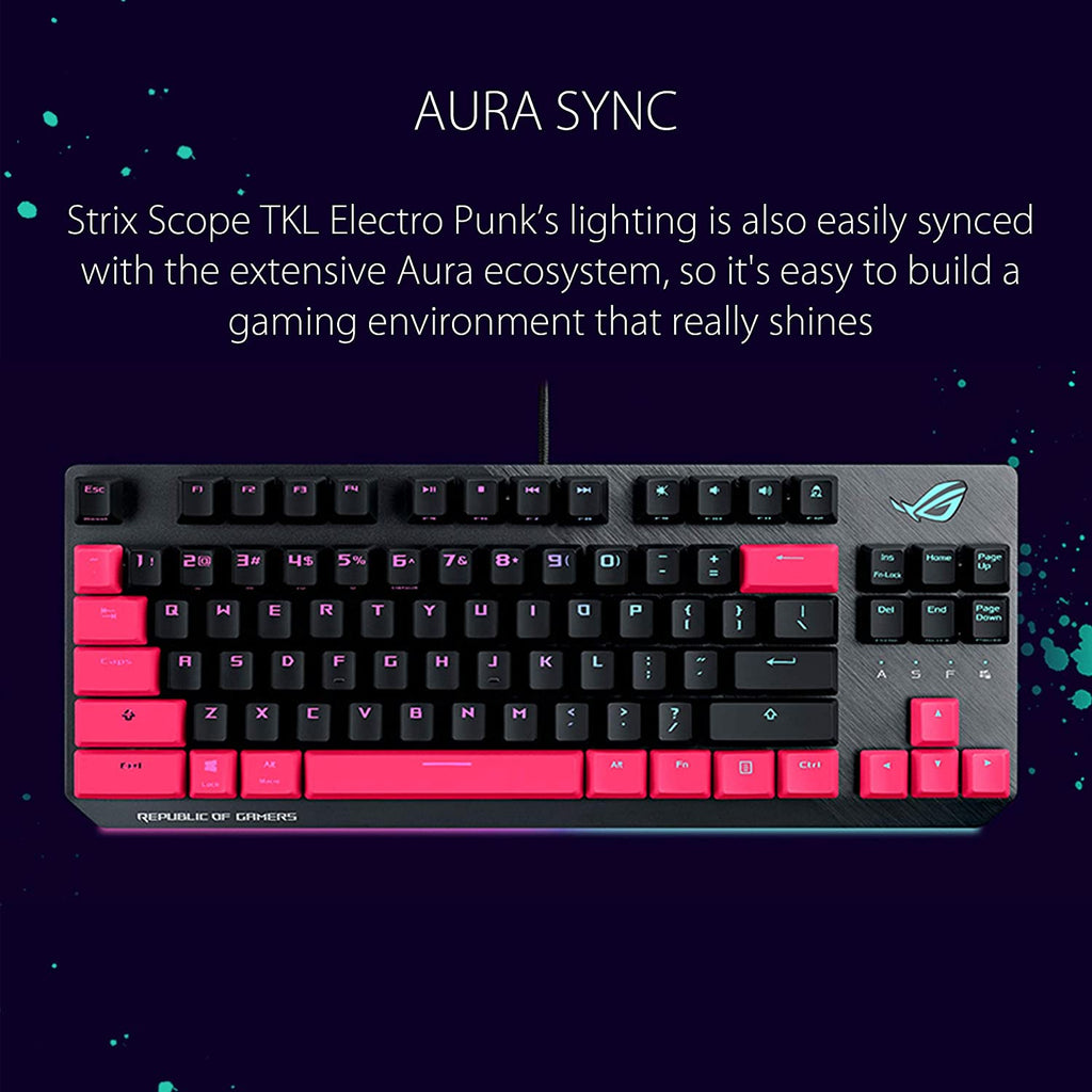 ASUS ROG Strix Scope TKL Electro Punk Mechanical Gaming Keyboard with Cherry MX Switch  and Lightsync RGB