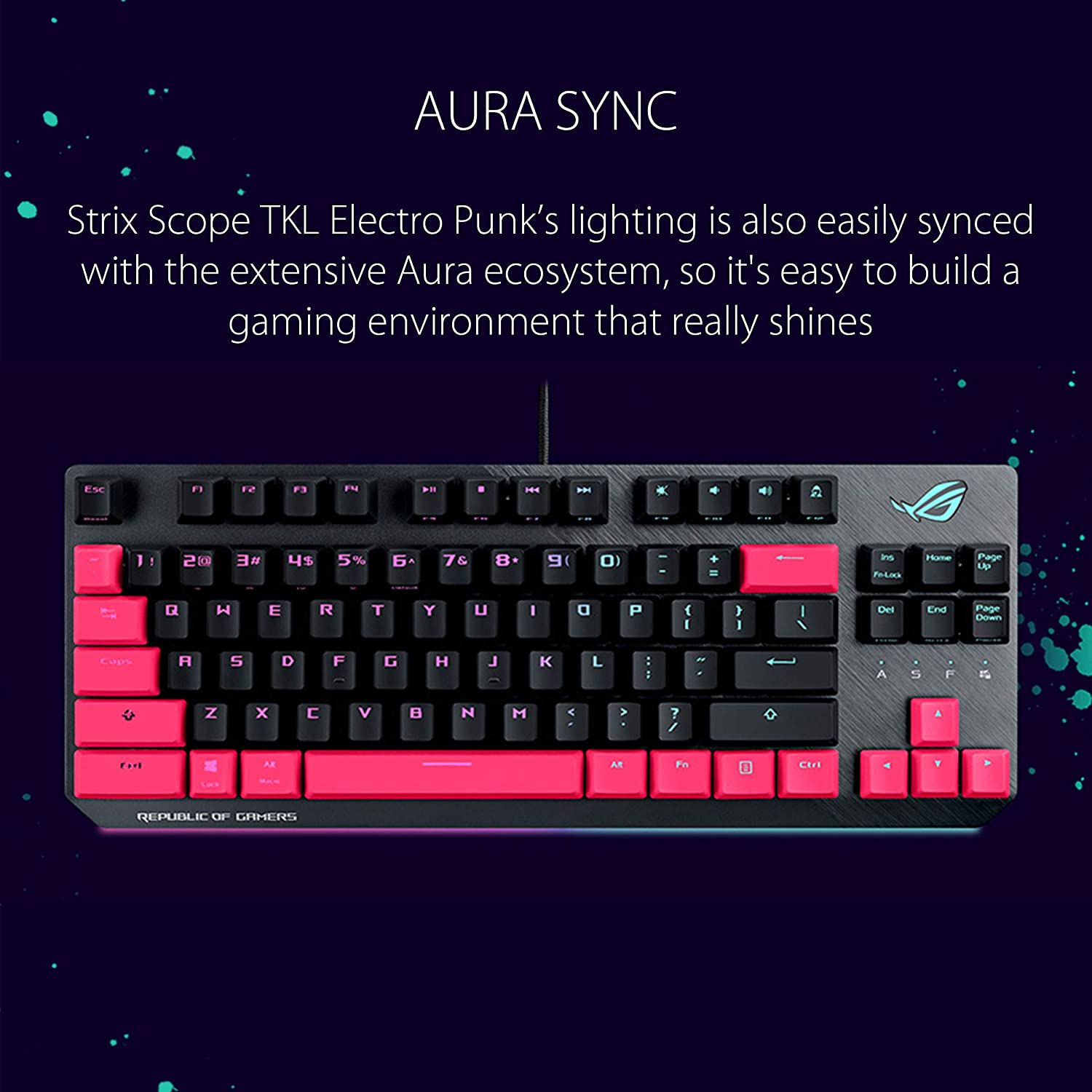 ASUS ROG Strix Scope TKL Electro Punk Mechanical Gaming Keyboard with Cherry MX Switch  and Lightsync RGB