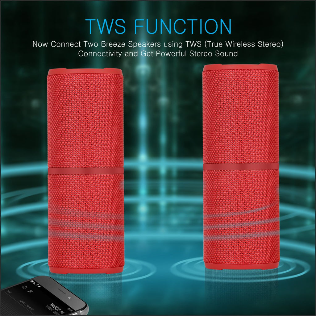 Portronics POR-887 Breeze Bluetooth 4.1 Wireless Stereo Speaker with True Wireless Stereo and Water Resistant(Red)