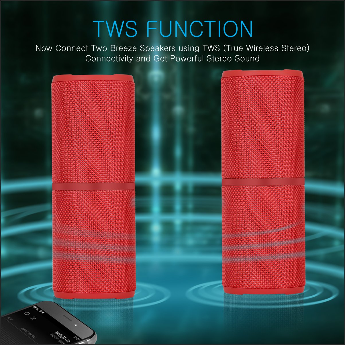 Portronics POR-887 Breeze Bluetooth 4.1 Wireless Stereo Speaker with True Wireless Stereo and Water Resistant(Red)
