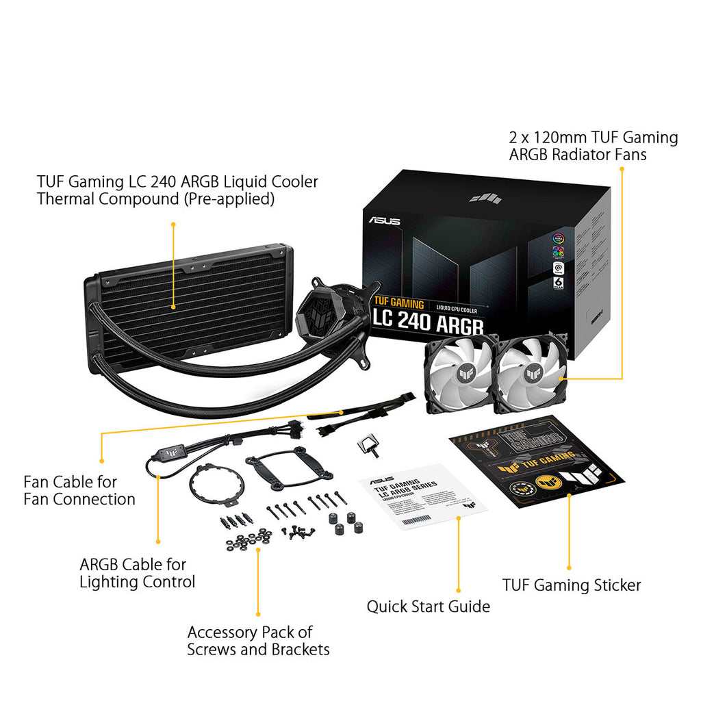 ASUS TUF GAMING LC 240 ARGB AIO 240mm CPU Liquid Cooler with PWM Fans and IP5X Dust Resistance