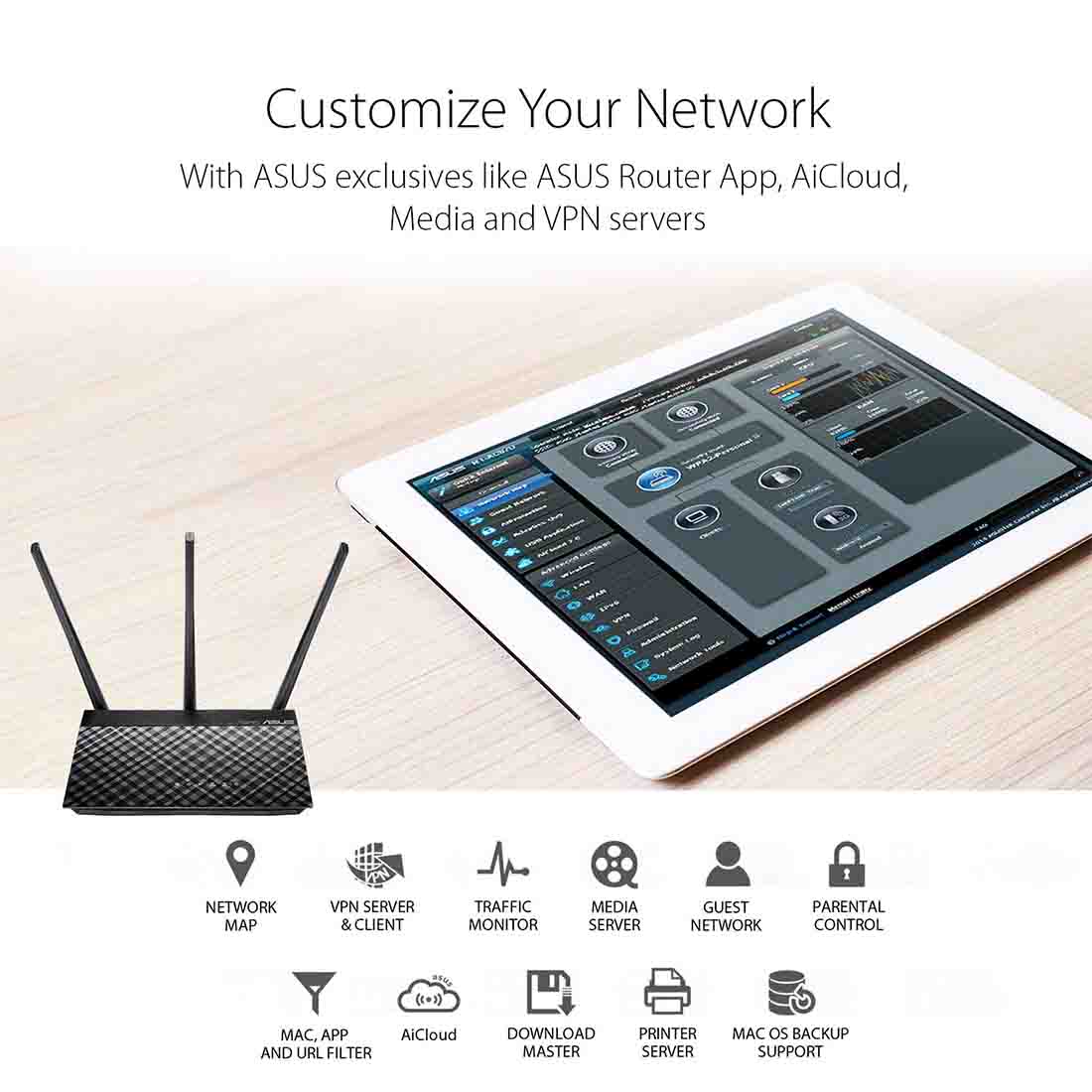 ASUS RT-AC53 AC750 Dual Band Gigabit WiFi Router
