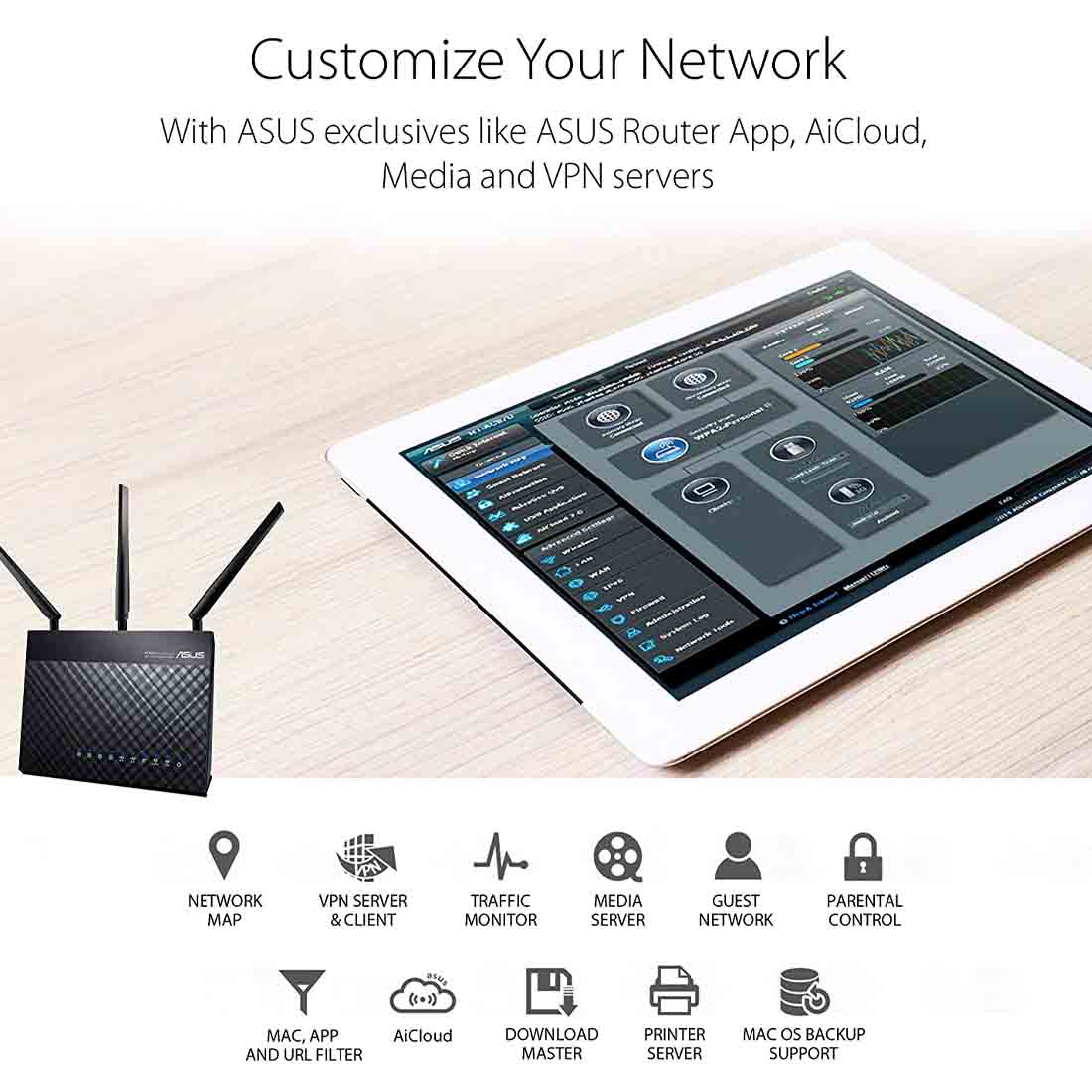 ASUS RT-AC68U AC1900 Dual Band Gigabit WiFi Router with MU-MIMO AiMesh AiProtection and Parental Control