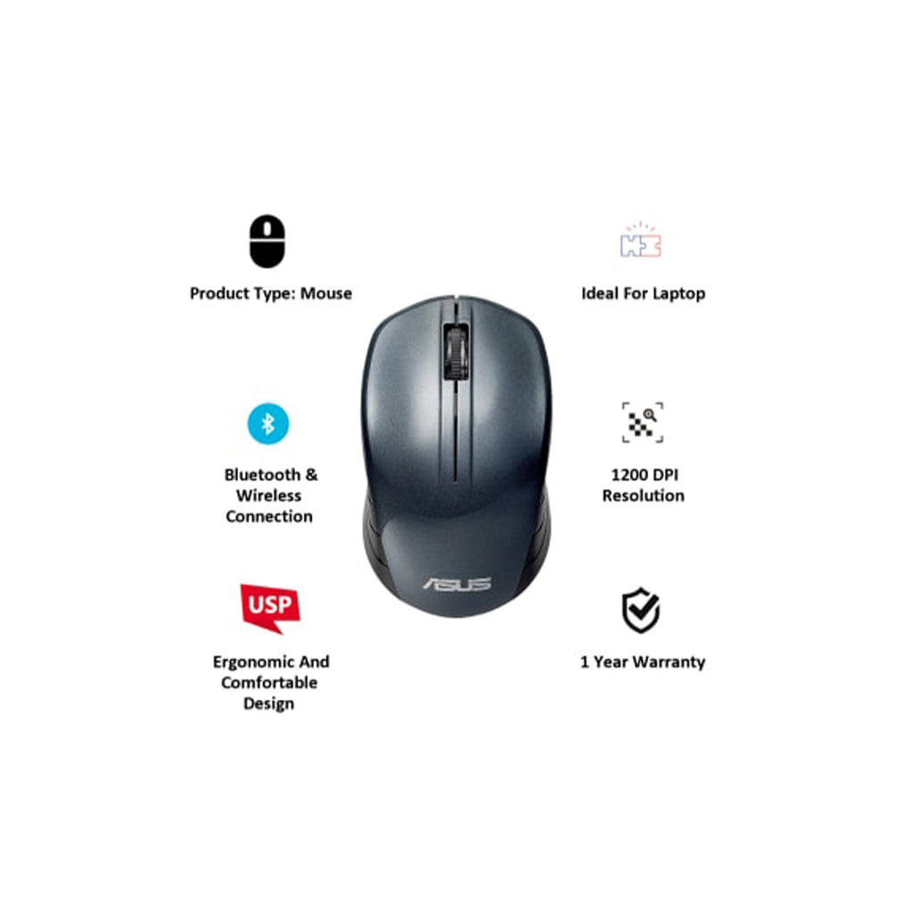 Asus WT200 Wireless Optical Mouse with 1200 DPI Ergonomic Design and 2.4GHz Technology