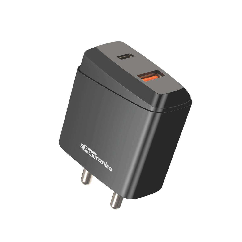 Portronics Adaptor 22 USB Wall Adapter with Quick Charging USB Port and USB-C Port