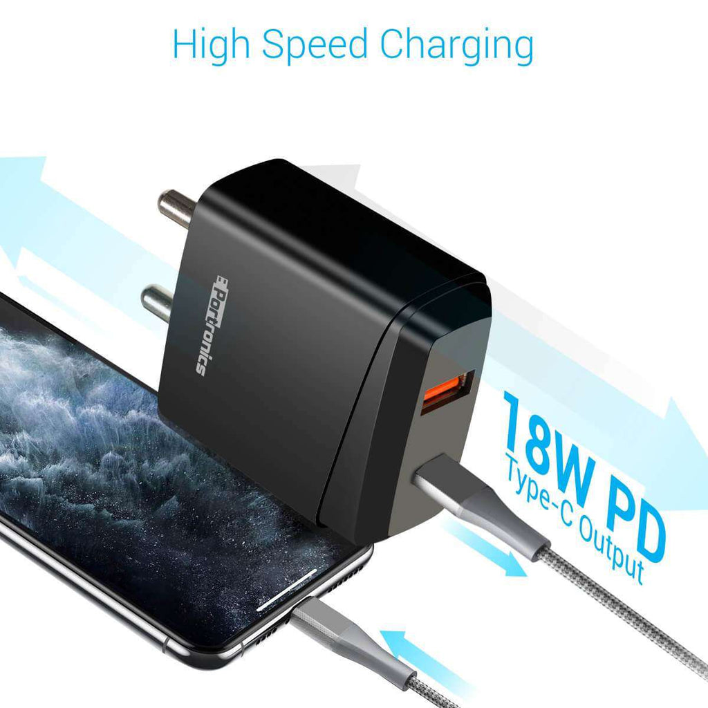 Portronics Adaptor 22 USB Wall Adapter with Quick Charging USB Port and USB-C Port